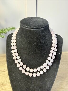 Rose quartz beaded necklace 8mm rose quartz knotted necklace Single Strand